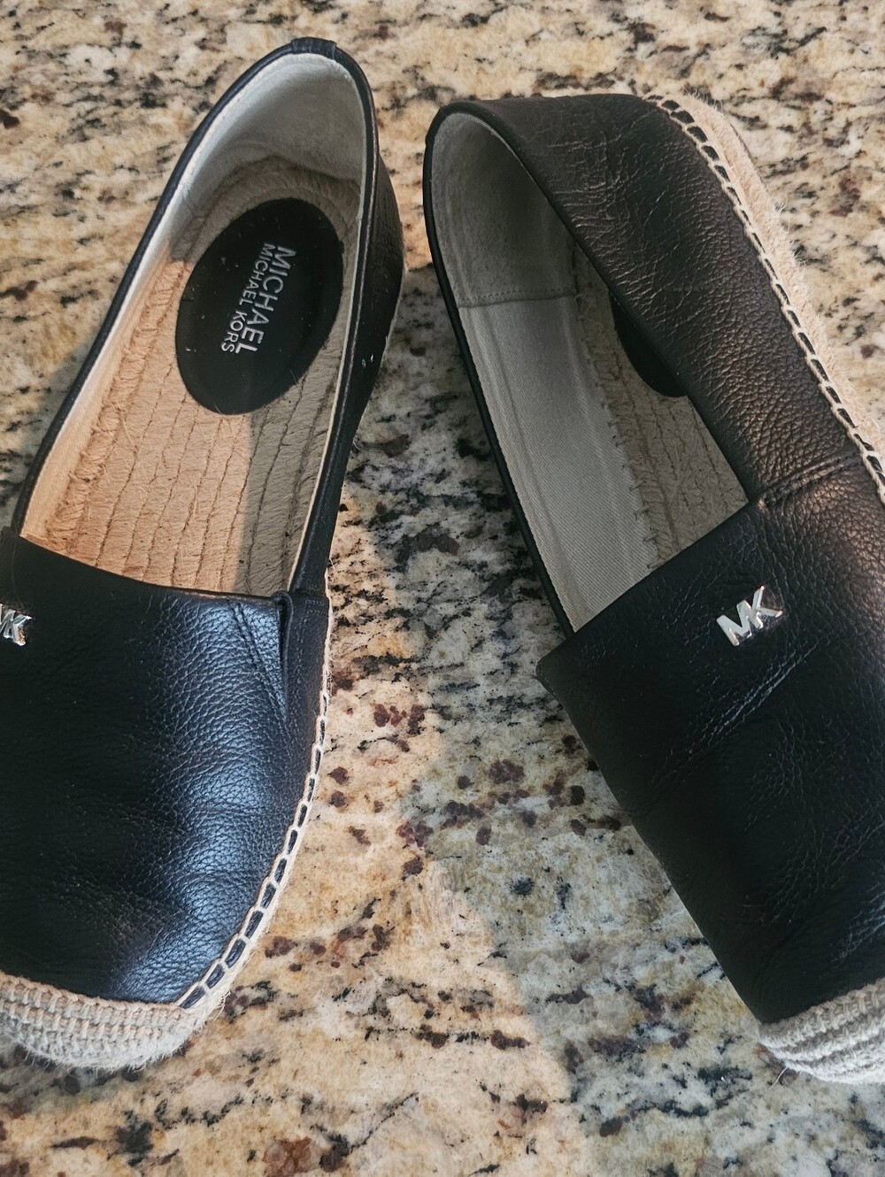 Michael Kors Black Leather Espadrille with Natural Jute Trim Size 5 - Picture 2 of 15